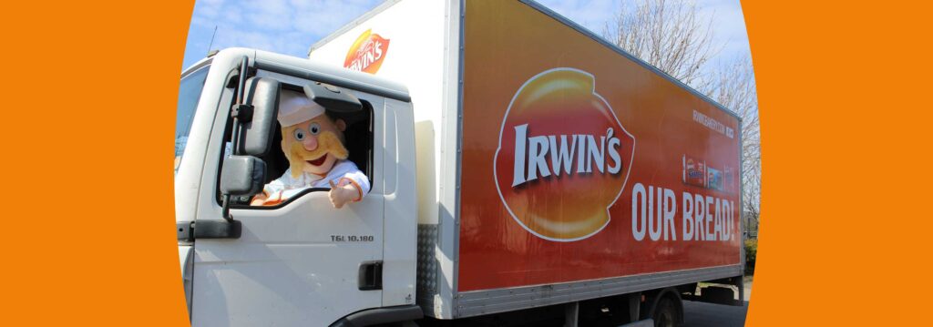 Irwins Bakery truck and mascot